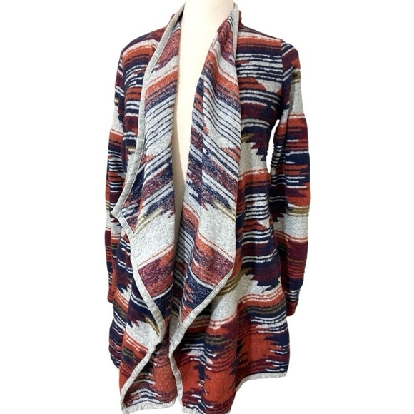Lucky Brand Aztec Print Southwestern BOHO Lightweight Cozy Cardigan Sweater - Picture 8 of 13